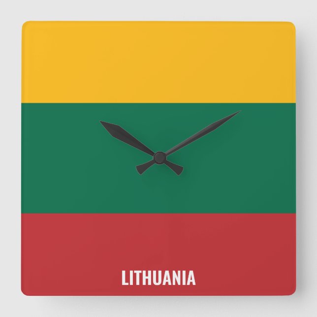 Relógio Quadrado Patriótico de Bandeira da Lituânia (Frente)