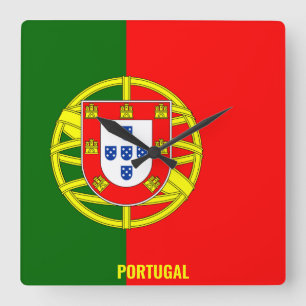Relógio Quadrado Patriótico de Bandeira de Portugal