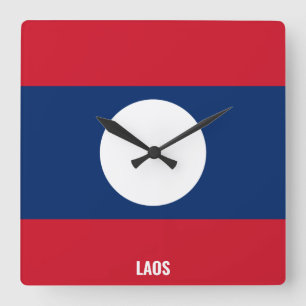 Relógio Quadrado Patriótico de Bandeira do Laos