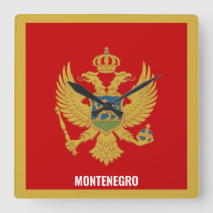 Relógio Quadrado Patriótico de Bandeira do Montenegro