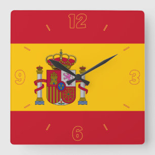 Relógio Quadrado Patriótico de Bandeira Nacional da espanha