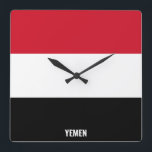 Relógio Quadrado Patriótico do Yemen Flag Dazzling<br><div class="desc">Bandeira do Iêmen, Dazzling Patriotic Square Wall Clock, nas cores e nos elementos da bandeira nacional do Iêmen que cobre a frente do relógio. As cores da bandeira nacional são complementadas com o texto "Iémen" no final. O texto é totalmente personalizável usando o recurso "Personalizar!". Sinta-se livre para alterá-lo, removê-lo...</div>