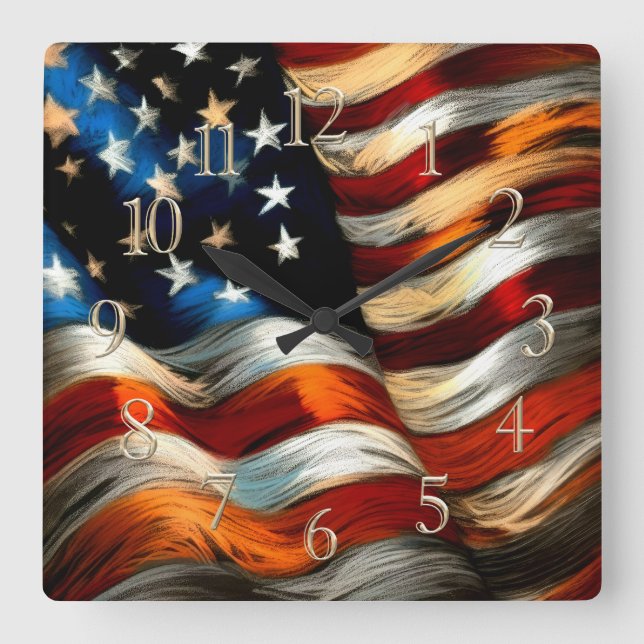 Relógio Quadrado Patriótico Duro de Bandeira dos EUA Pastel (Frente)