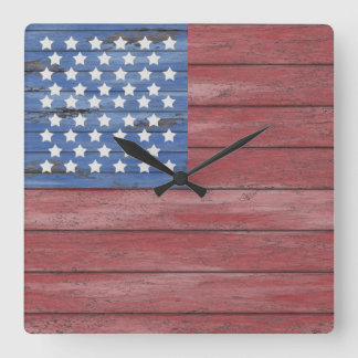 Relógio Quadrado Patriótico Russo Wooden Barn Wall American Flag