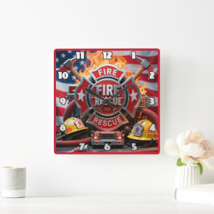 Relógio Quadrado Patriotismo Heroico do Bombeiro