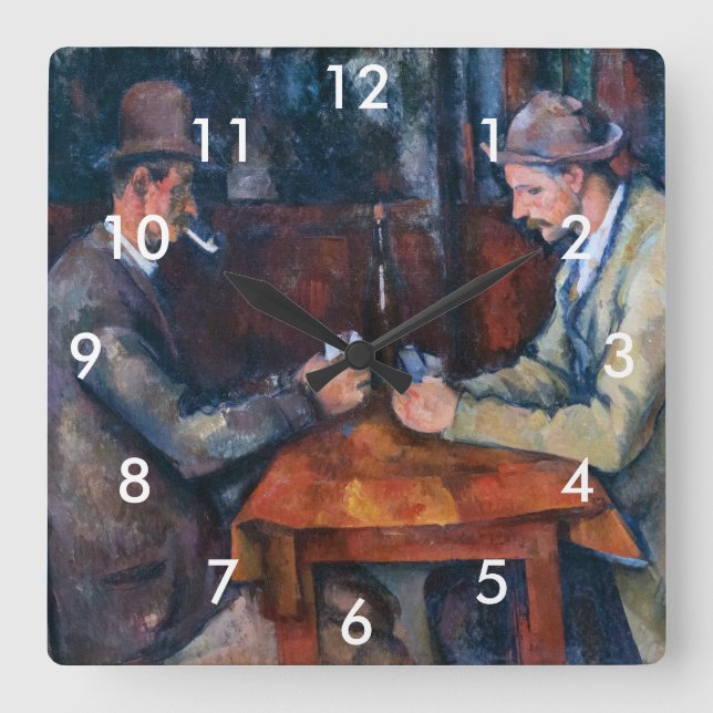 Relógio Quadrado Paul Cezanne - Os Jogadores De Cartão (Frente)