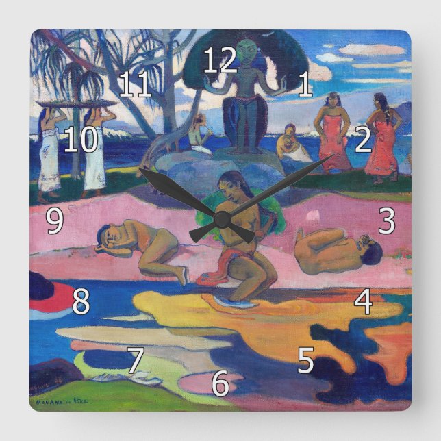 Relógio Quadrado Paul Gauguin - Dia do Deus / Mahana no atua (Frente)