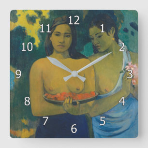 Relógio Quadrado Paul Gauguin - Duas Mulheres Taitianas