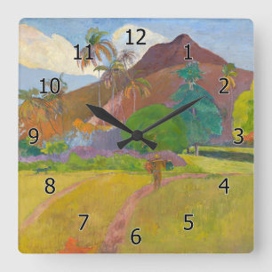 Relógio Quadrado Paul Gauguin - Paisagem Taitiiana