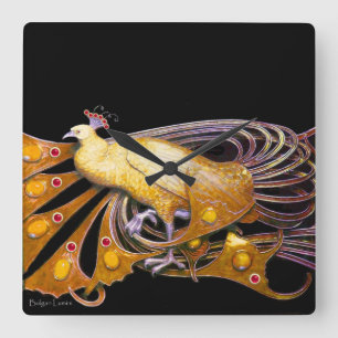 RELÓGIO QUADRADO PAVÃO ELEGANTE NO AMARELO E NO PRETO