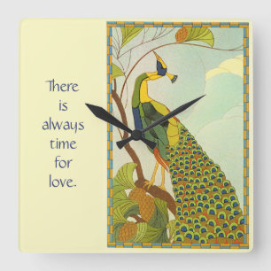 Relógio Quadrado Pavão vienense de Nouveau da arte