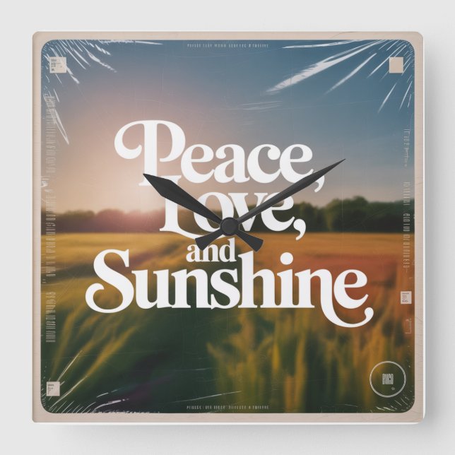 Relógio Quadrado Paz, Amor E Luz Solar (Frente)