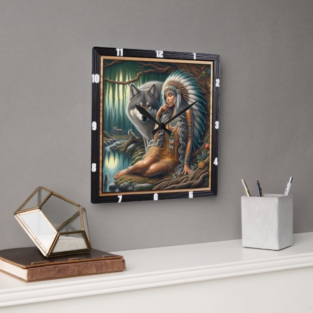 Relógio Quadrado Paz de Eterno Nativo: Arte de Inclinação de Palhaç (Escritório)