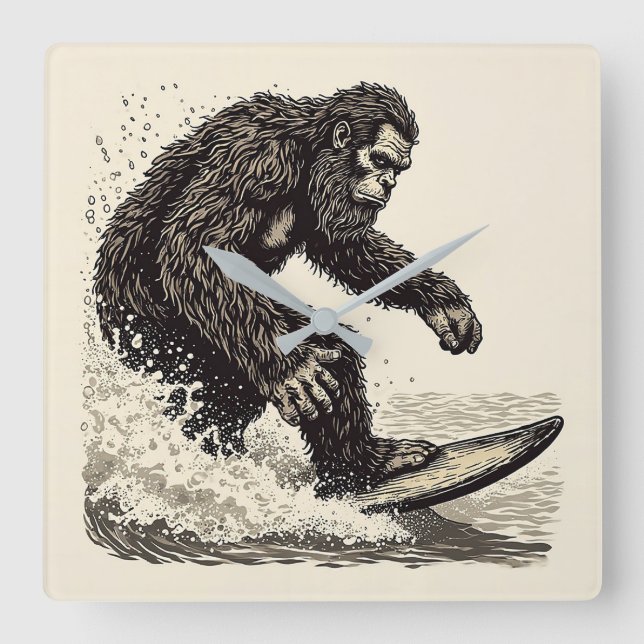 Relógio Quadrado Pé Grande Surfando (Frente)