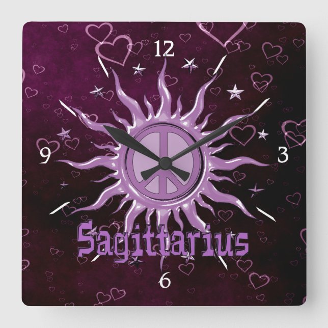 Relógio Quadrado Peace Sun Sagittarius (Frente)