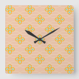 Relógio Quadrado Peach background hexagonal floral pattern 