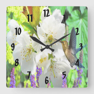 Relógio Quadrado Peach Blossom Hummingbird