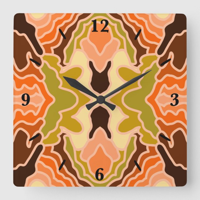 Relógio Quadrado Peach Fuzz Boho Chique Geométrico (Frente)