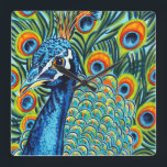 Relógio Quadrado Peacock I Plumado<br><div class="desc">Animais</div>