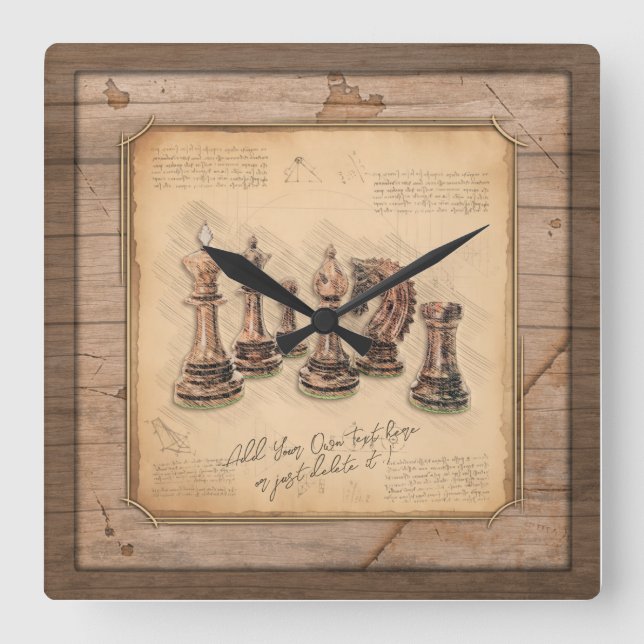 Relógio Quadrado Peças de xadrez no Presente do Jogador de Conselho (Frente)