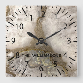 Relógio Quadrado Pedra Geode Natural do Quartz