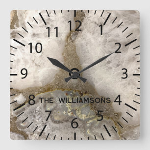 Relógio Quadrado Pedra Geode Natural do Quartz