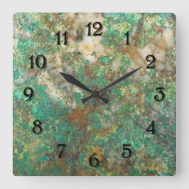 Relógio Quadrado Pedra Mineral Verde c/ Números Pretos