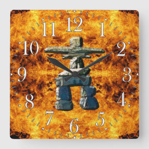 Relógio Quadrado Pedras Nativas do Espírito Americano Inukshuk