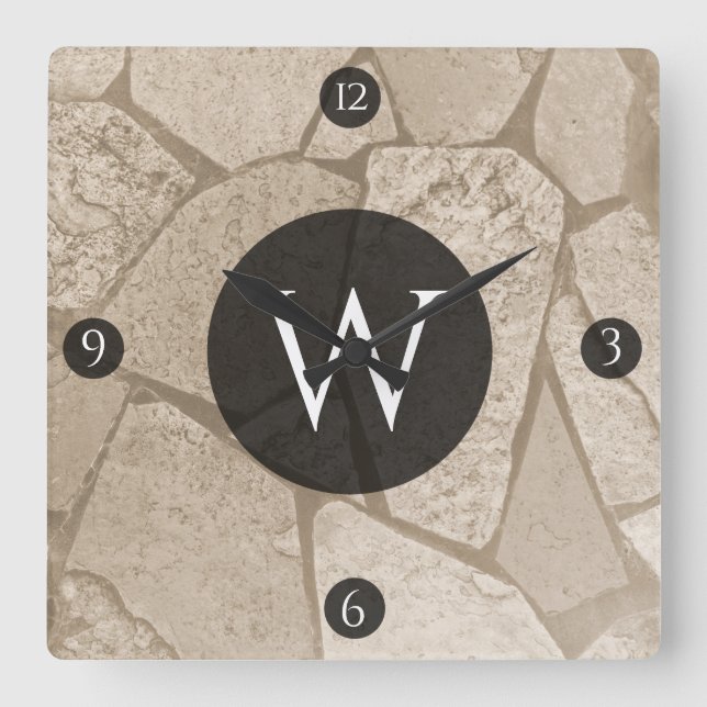 Relógio Quadrado Pedras Rachadas Toneladas De Sepia Elegante (Frente)