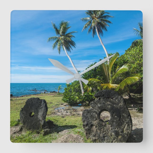 Relógio Quadrado Pedras Rai na Ilha Yap (Frente)