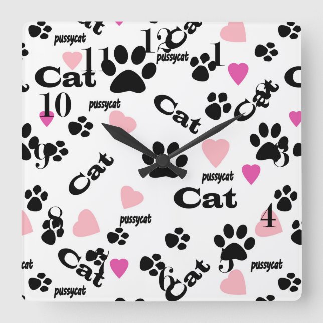 Relógio Quadrado Pegadas de gato (Frente)