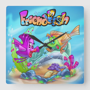 Relógio Quadrado Peixe de desenho animado fofo Amigo 