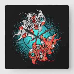 Relógio Quadrado Peixe Dourado 