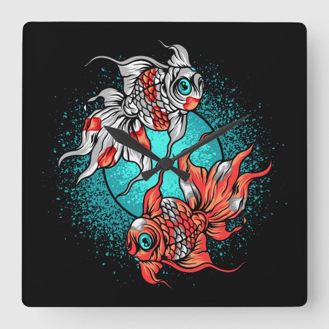 Relógio Quadrado Peixe Dourado (Frente)