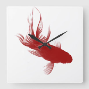 Relógio Quadrado Peixe Dourado Ryukin Vermelho