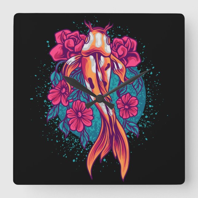 Relógio Quadrado Peixe Koi (Frente)