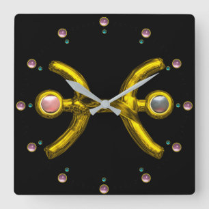 Relógio Quadrado PEIXES DOURADOS ZODIAC BIRTHDAEL COM PEARL, preto