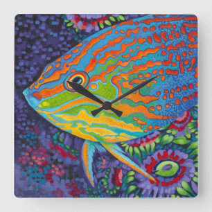 Relógio Quadrado Peixes Tropicais Brilhantes I
