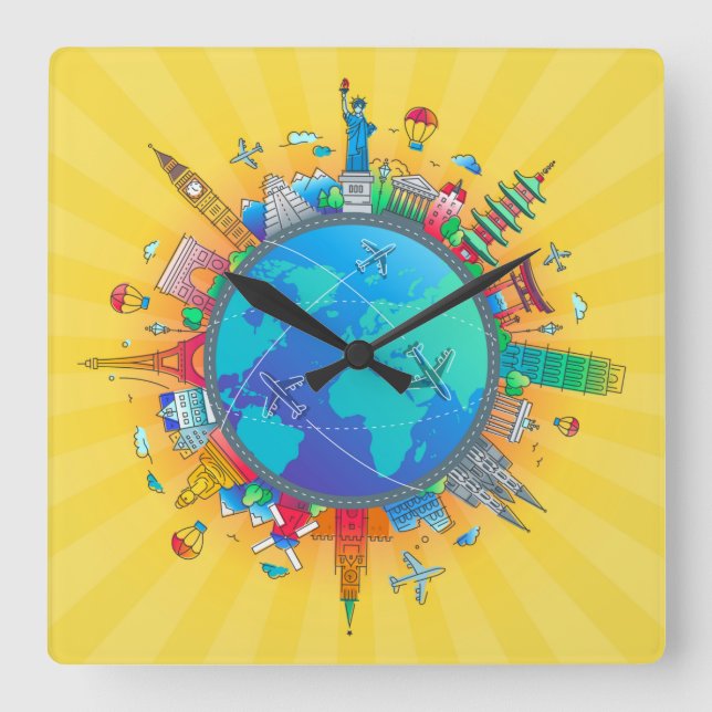 Relógio Quadrado Pelo Mundo (Frente)