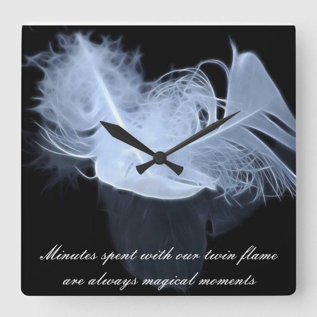 Relógio Quadrado Penas de chama gêmeas e reflexo (Frente)