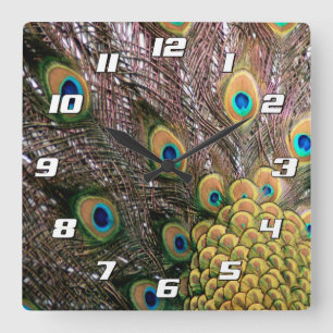 Relógio Quadrado Penas de Penas Emerald Green e números Dourados