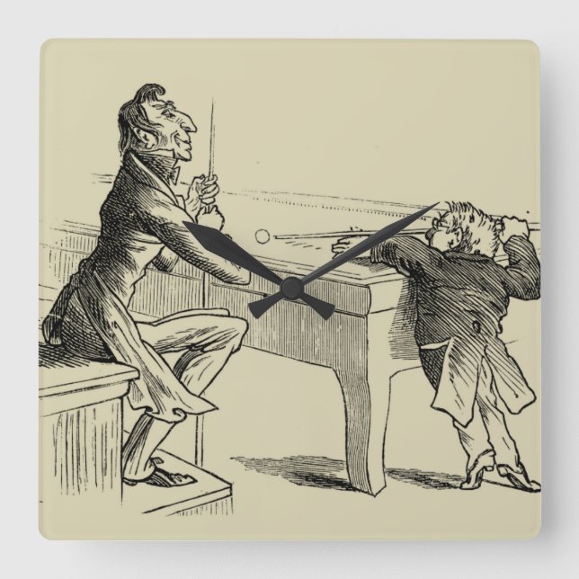 Relógio Quadrado Pencil Sketch of Two Men Playing Pool (Frente)