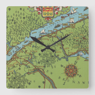 Relógio Quadrado Península de Gaspe, mapa de Canadá