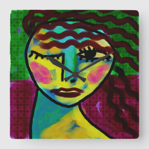 Relógio Quadrado Pensando na Abstrato de Arte Original