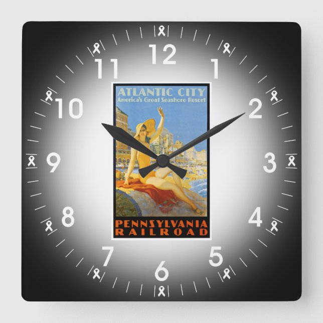 Relógio Quadrado Pensilvânia Railroad to Atlantic City Wall Clock (Frente)
