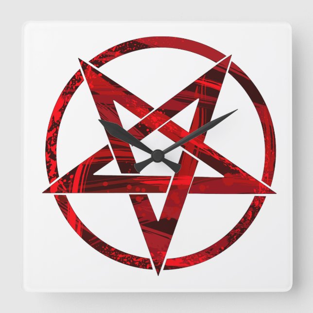 Relógio Quadrado Pentagrama do diabo vermelho (Frente)