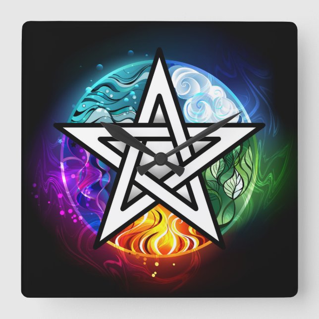 Relógio Quadrado Pentagrama do Wiccan (Frente)