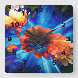 Relógio Quadrado Peonies in Blue Light