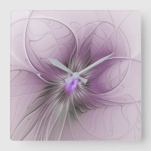 Relógio Quadrado Pequena Beleza Moderno Cinza Mauve Arte Fractal Fl