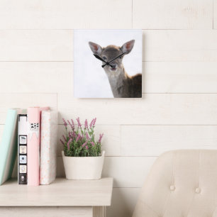 Relógio Quadrado Pequeno e bonito Fawn 2 #animal #arte